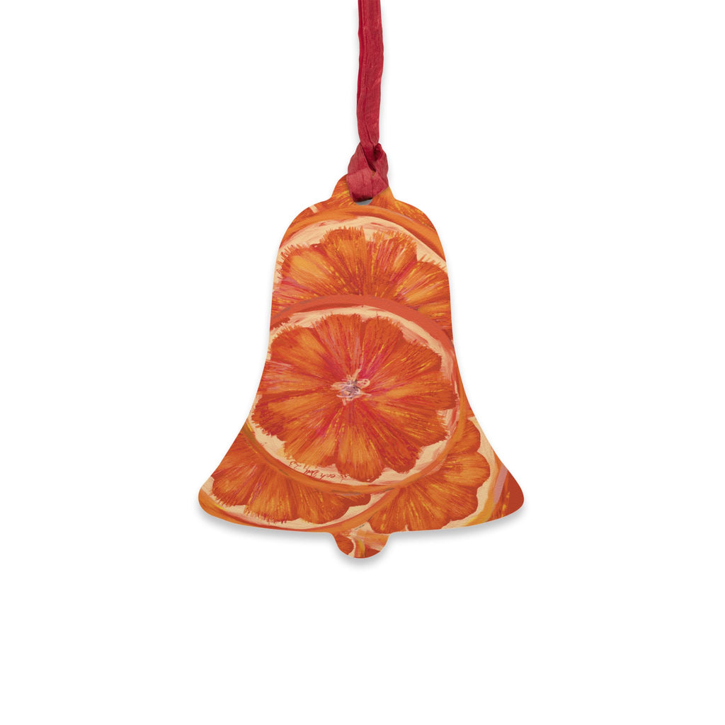 Hand-Painted Orange Print Wooden Ornament — Original Acrylic Fruit Artwork by Me
