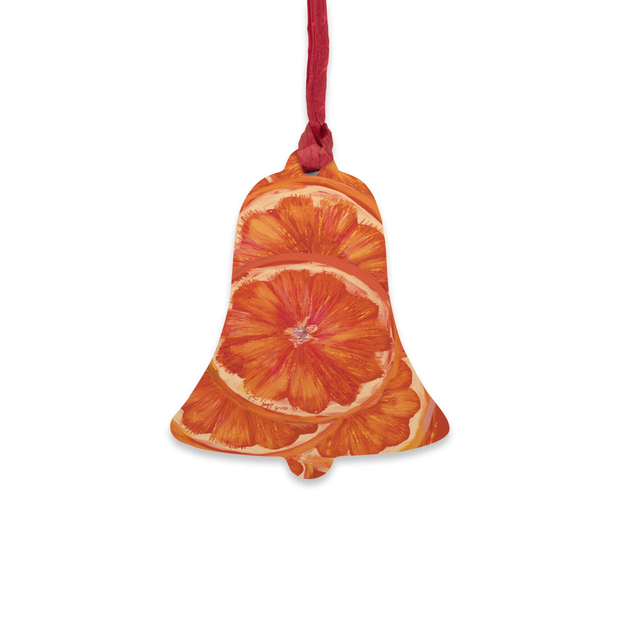Hand-Painted Orange Print Wooden Ornament — Original Acrylic Fruit Artwork by Me