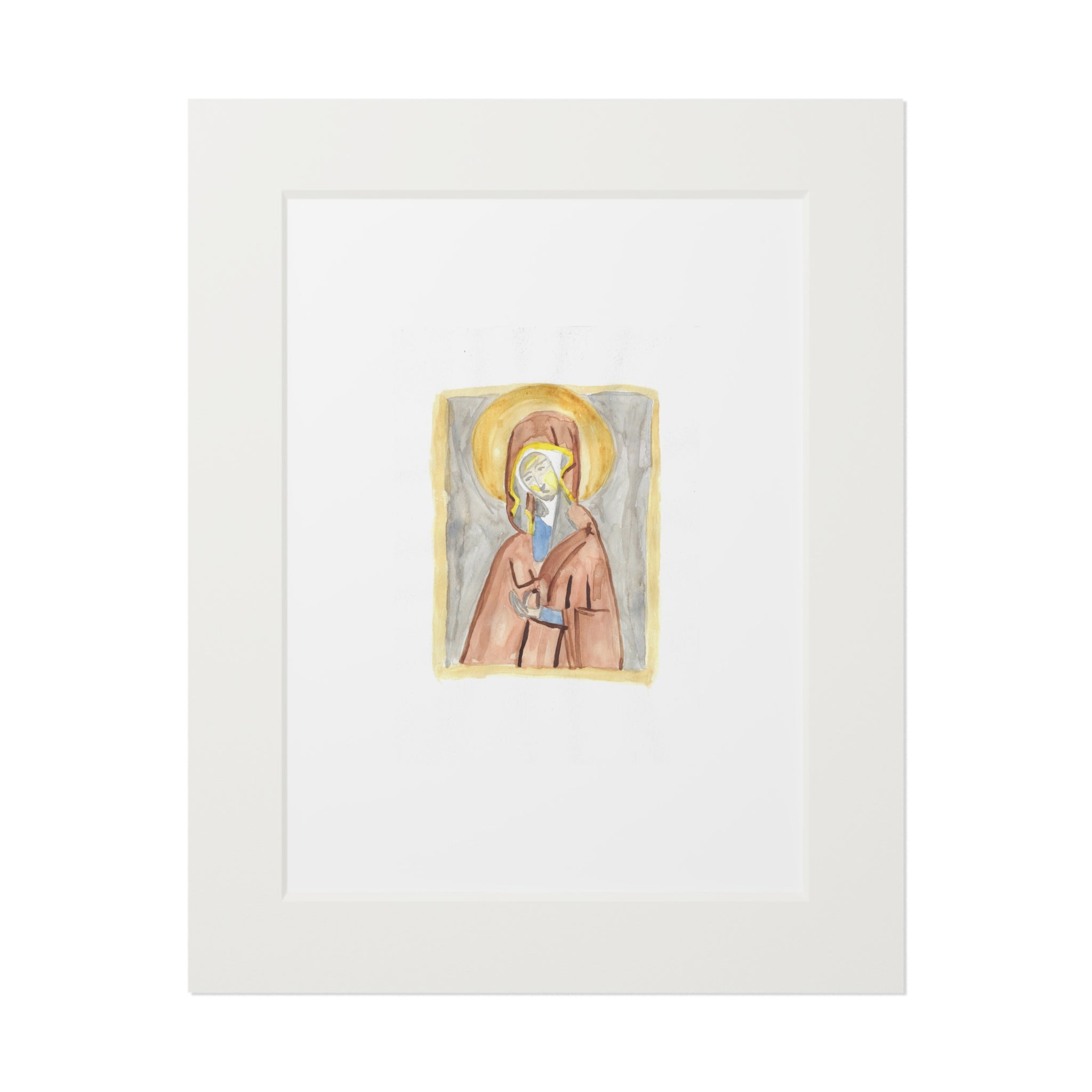 Mary Mother of God watercolor print mounted in white mountboard