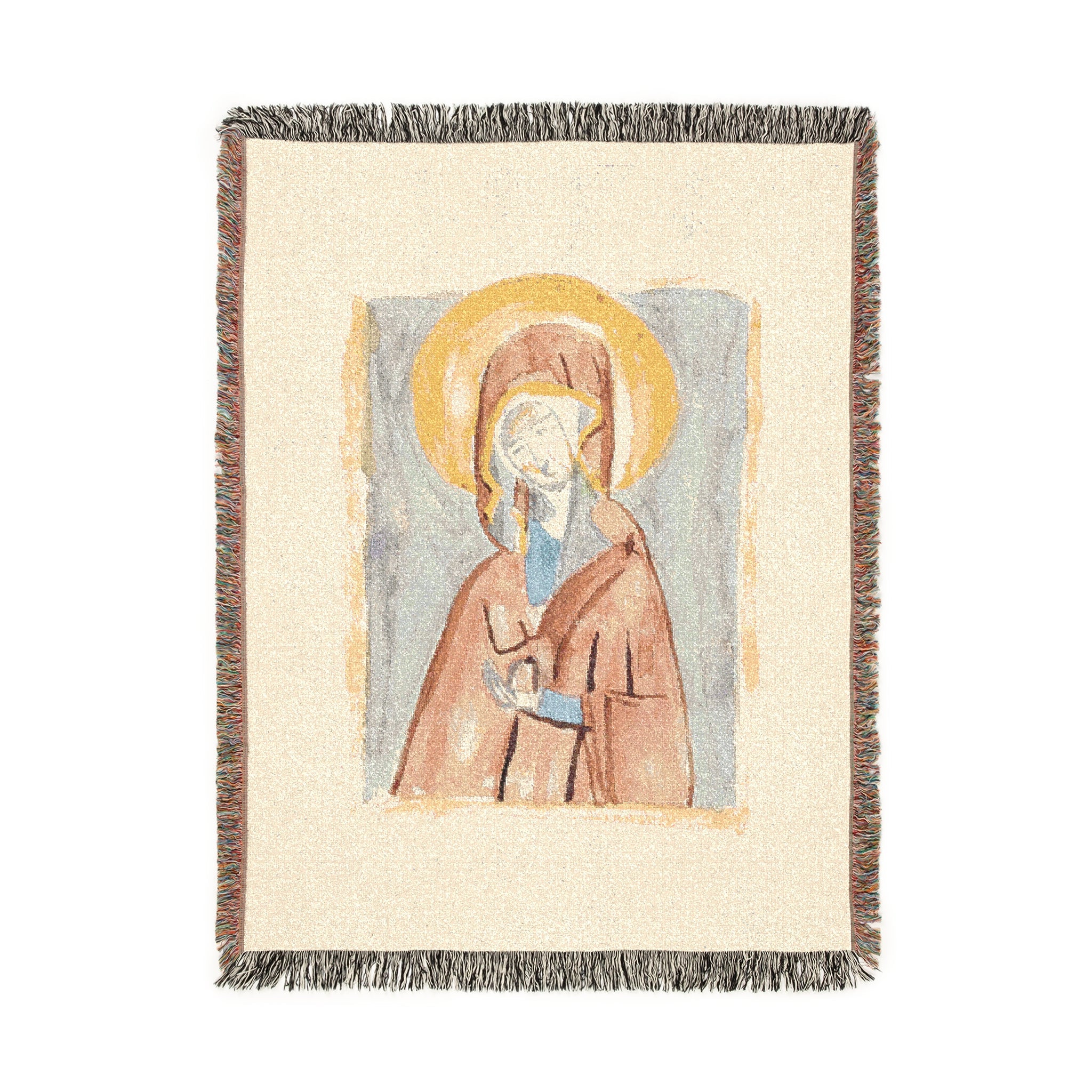 Religious Woven Blanket - Holy Mary Mother Icon Design by Leah Bell