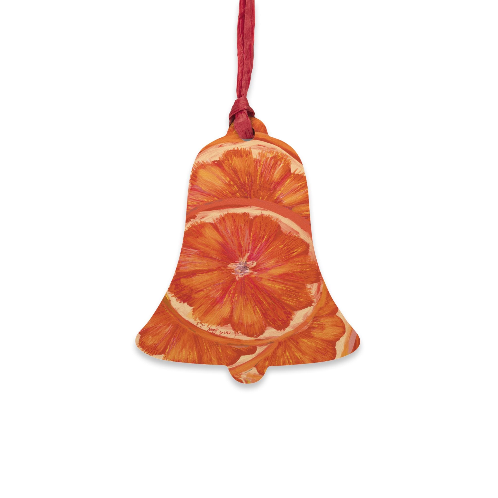Hand-Painted Orange Print Wooden Ornament — Original Acrylic Fruit Artwork by Me