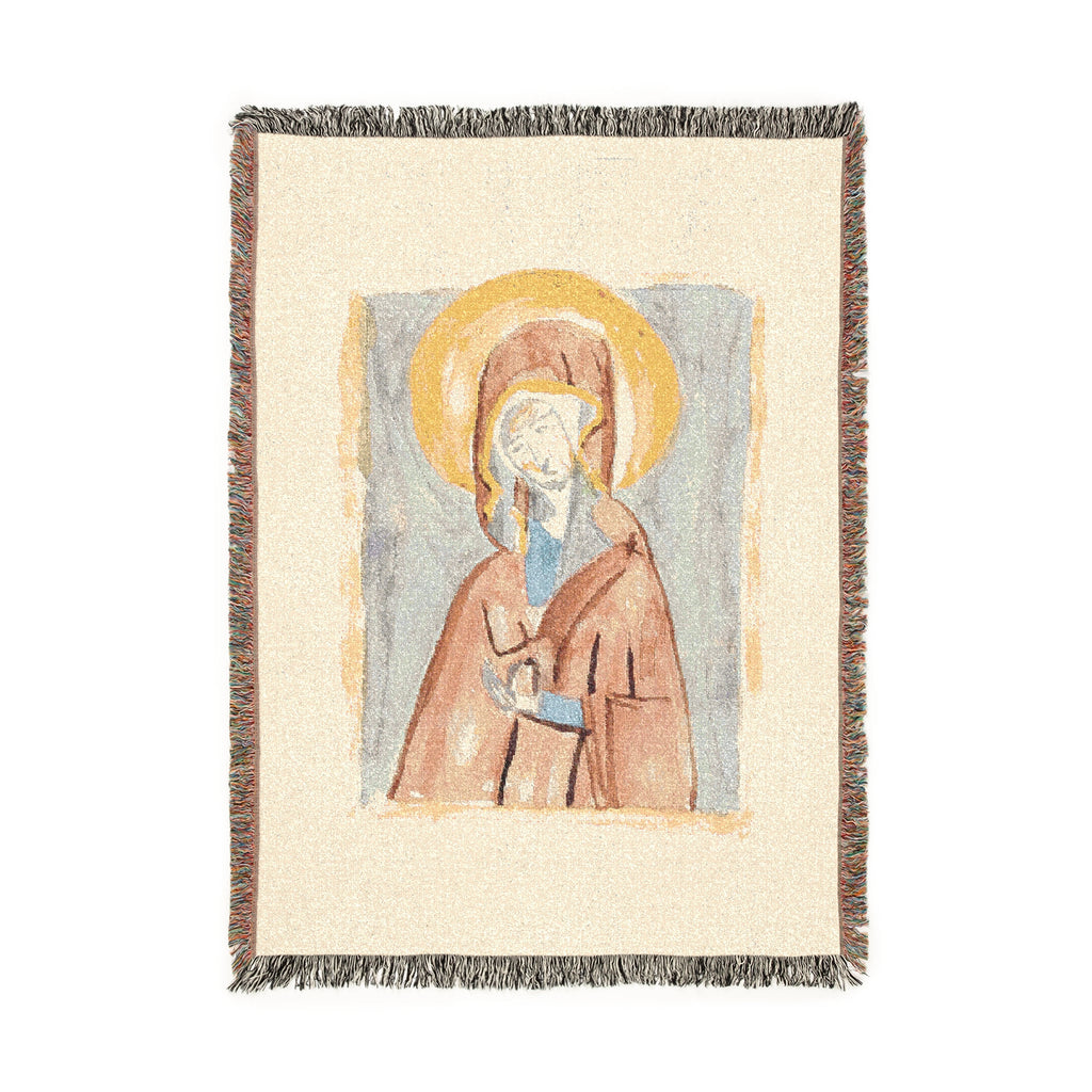 Religious Woven Blanket - Holy Mary Mother Icon Design by Leah Bell