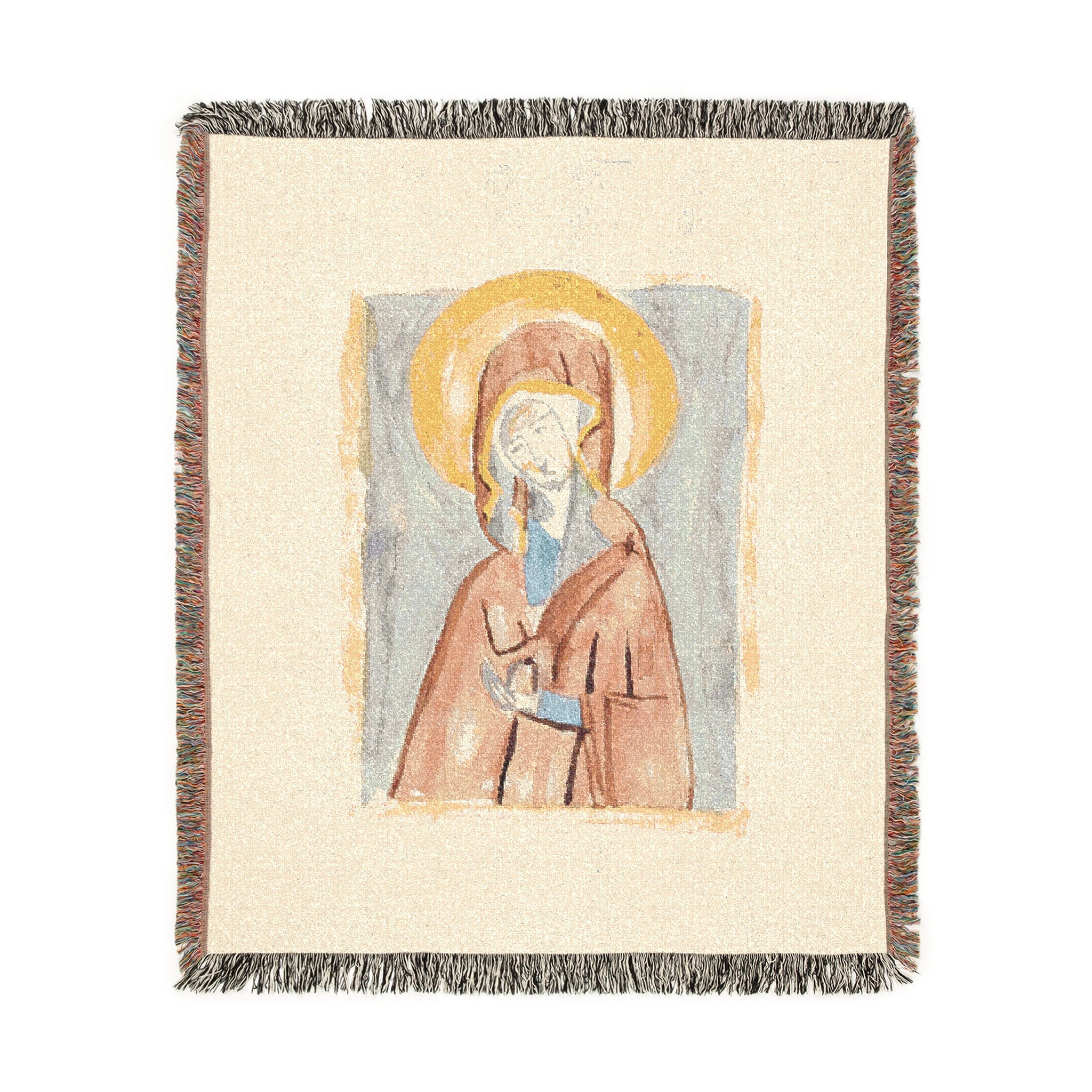 Religious Woven Blanket - Holy Mary Mother Icon Design by Leah Bell