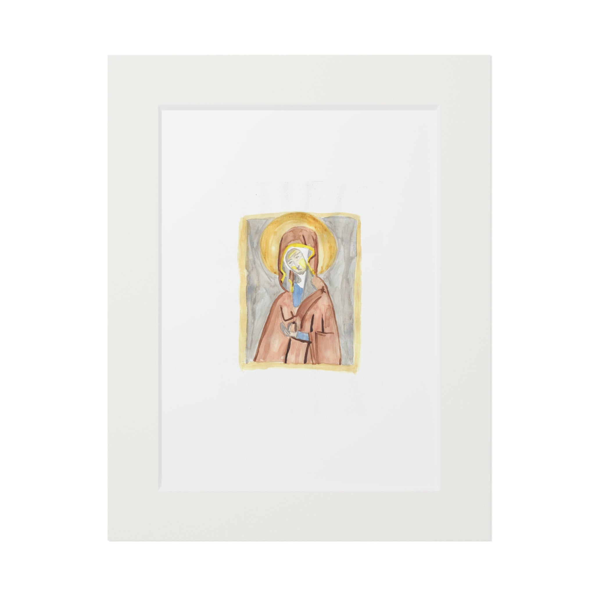 Mary Mother of God watercolor print mounted in white mountboard